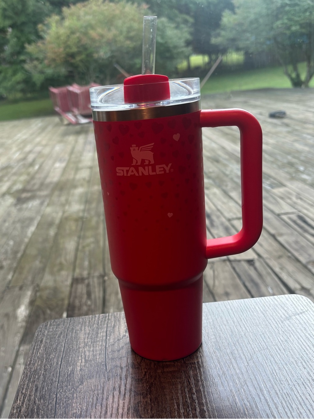 Stanley Red Travel Tumbler with Handle and Straw